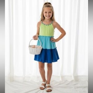 Zunie Green and Blue Tiered Dress